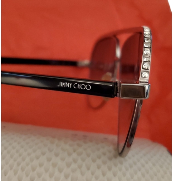 Jimmy Choo LINA/S Silver Black Crystal Jeweled Aviator Gradient Sunglasses - Picture 10 of 16
